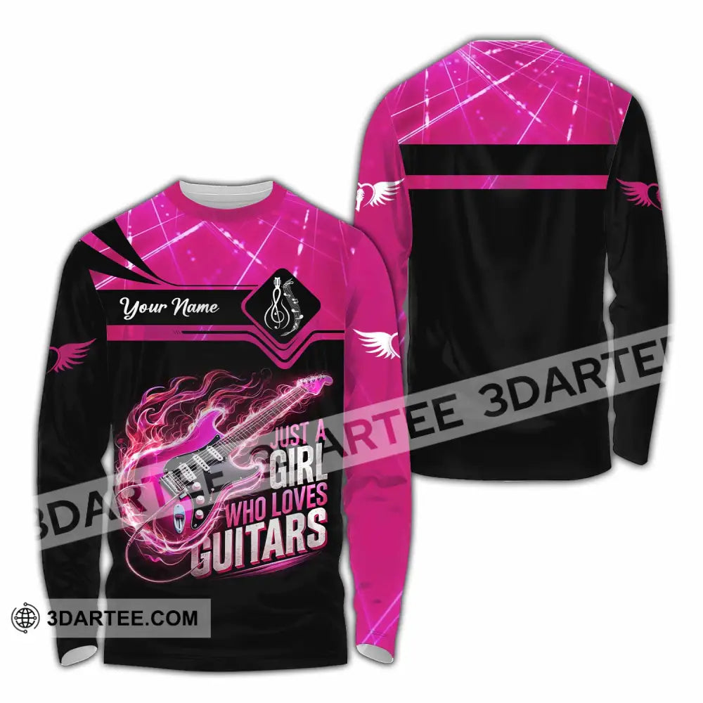 Woman Shirt Custom Name Guitarist Girl Guitar Love T-Shirt Long Sleeve / S T-Shirt