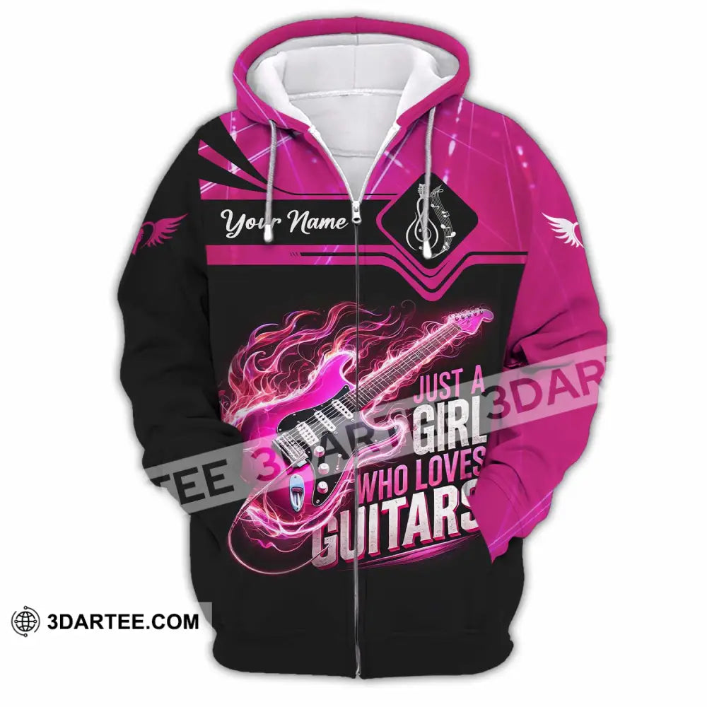 Woman Shirt Custom Name Guitarist Girl Guitar Love T-Shirt Zipper Hoodie / S T-Shirt