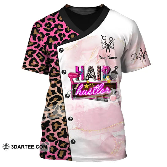 Woman Shirt Custom Name Hairdresser Hairstylist Apparel Hair Hustler T-Shirt For Barber Shop / S