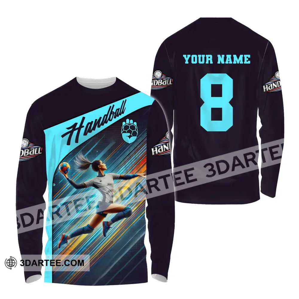 Woman Shirt Custom Name Handball T-Shirt Hoodie For Players Long Sleeve / S