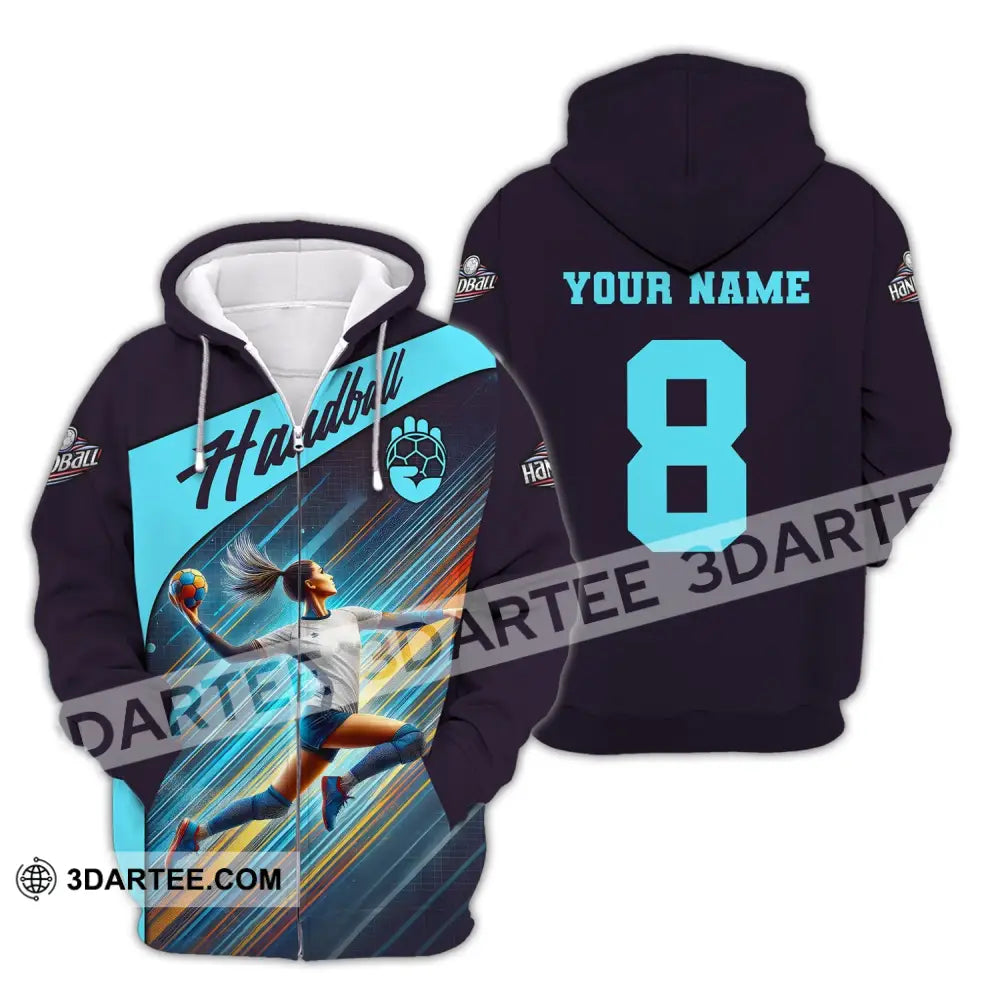 Woman Shirt Custom Name Handball T-Shirt Hoodie For Players Zipper / S