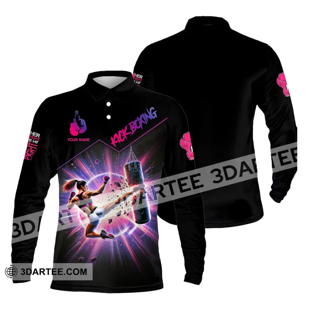 Woman Shirt Custom Name Kick Boxing Polo Long Sleeve Gift / S T-Shirt