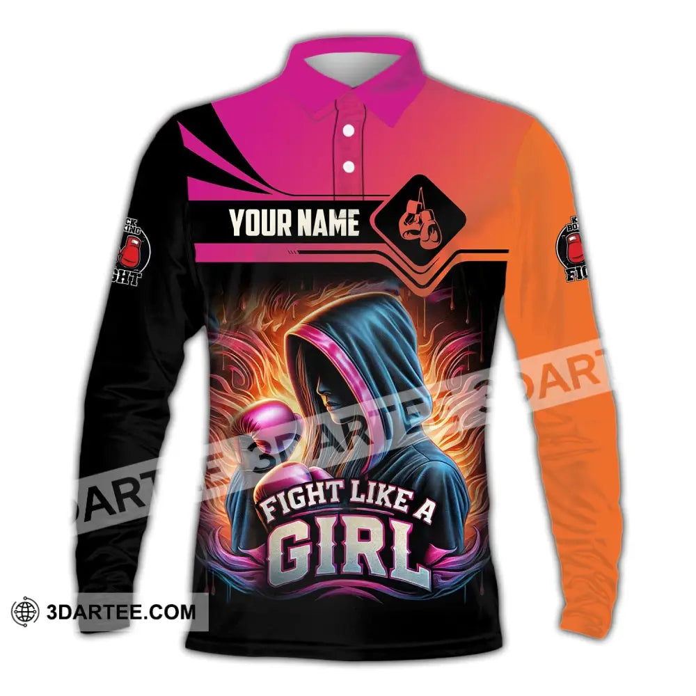 Woman Shirt Custom Name Kick Boxing Polo Long Sleeve Gift / S T-Shirt