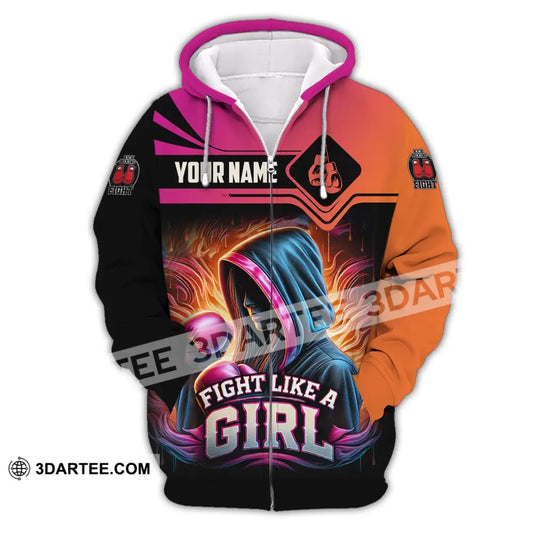 Woman Shirt Custom Name Kick Boxing Polo Long Sleeve Gift Zipper Hoodie / S T-Shirt