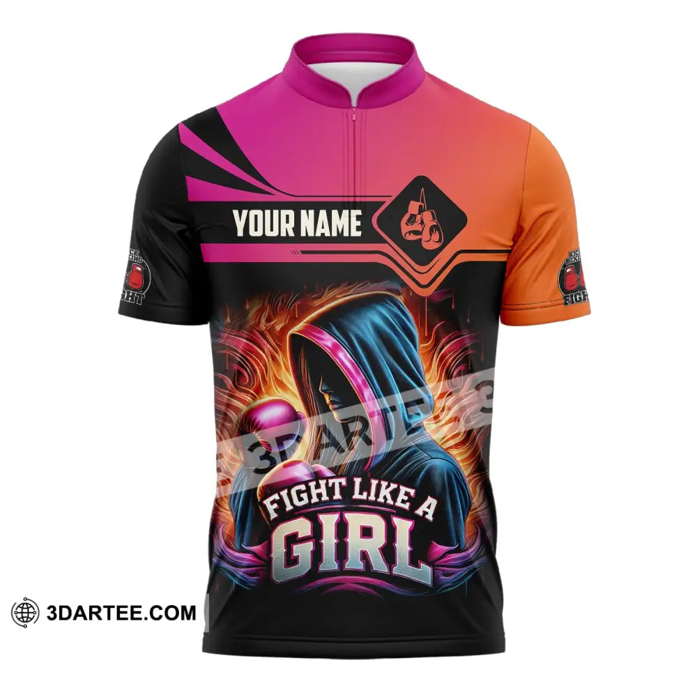 Woman Shirt Custom Name Kick Boxing Polo Long Sleeve Gift Zipper / S T-Shirt