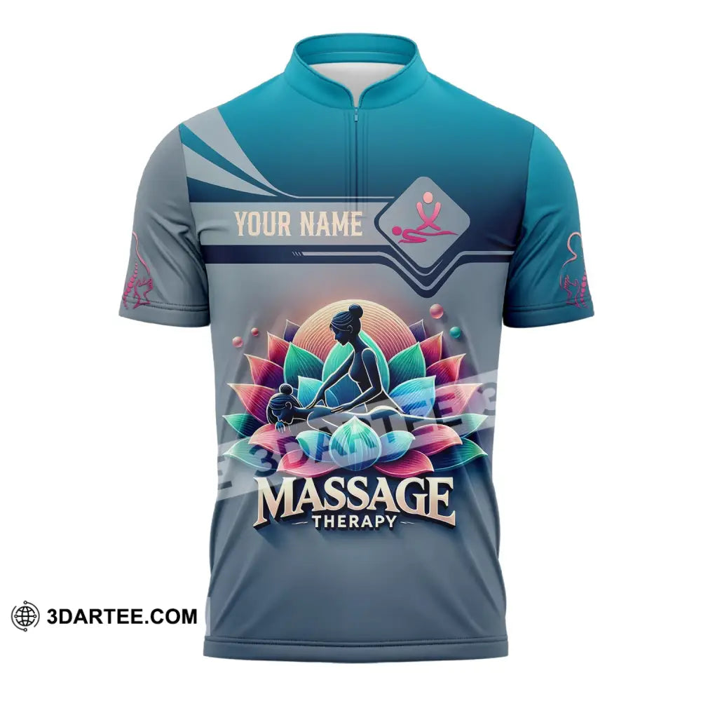 Woman Shirt Custom Name Massage Therapist T-Shirt For Therapists Uniform Zipper Polo / S T-Shirt