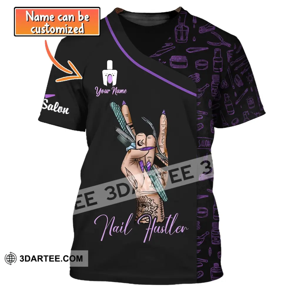 Woman Shirt Custom Name Nail Artist Hustler Salon T-Shirt