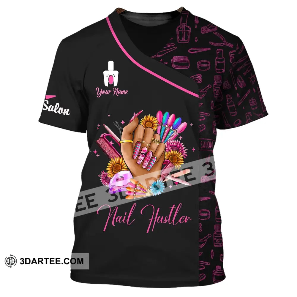 Woman Shirt Custom Name Nail Artist Hustler Salon T-Shirt / S