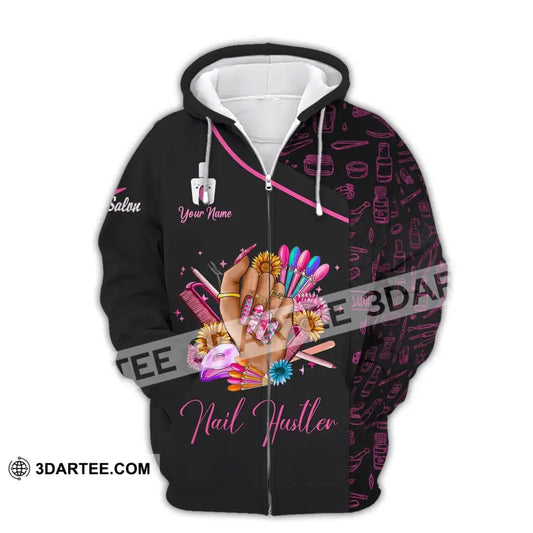 Woman Shirt Custom Name Nail Artist Hustler Salon T-Shirt Zipper Hoodie / S