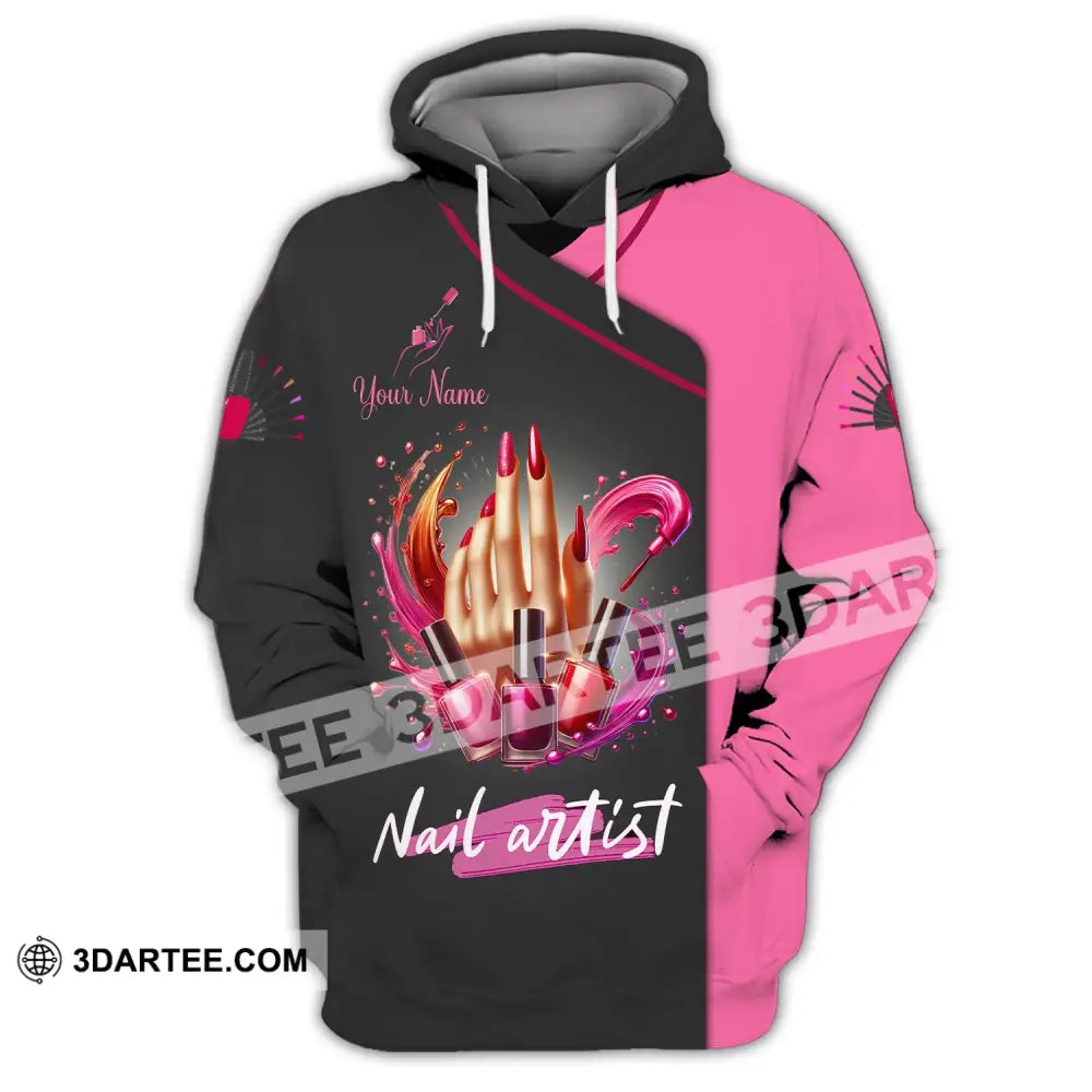 Woman Shirt Custom Name Nail Artist T-Shirt For Shop Uniform Gift Hoodie / S T-Shirt