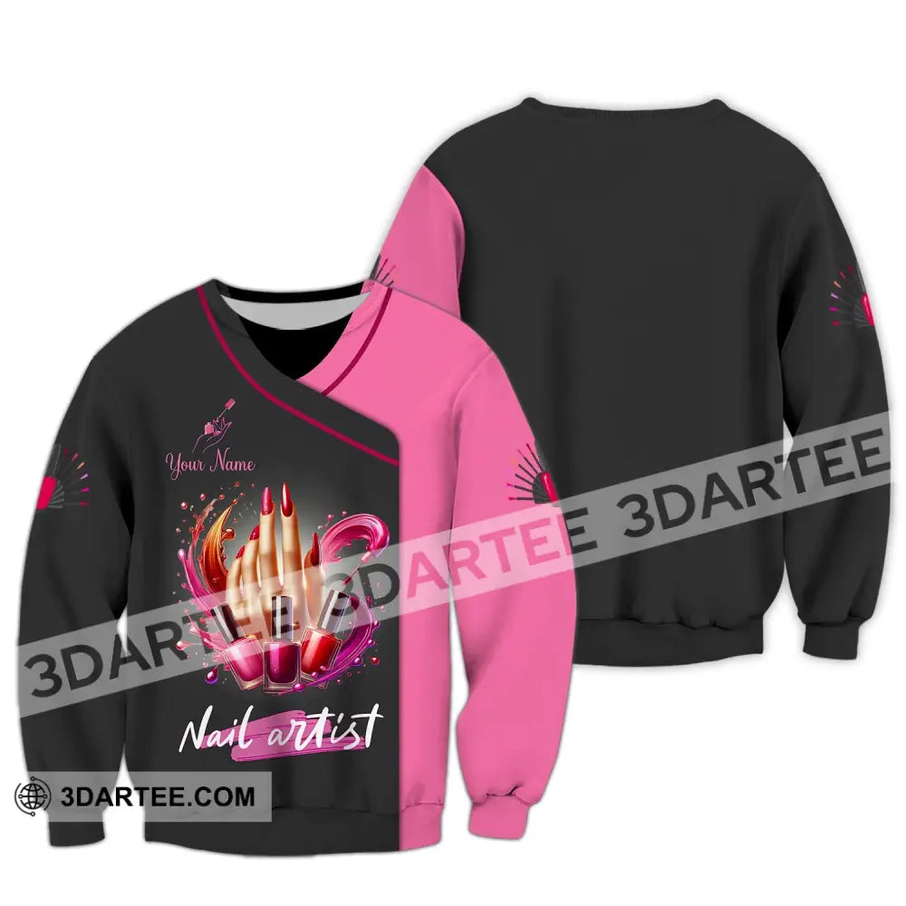 Woman Shirt Custom Name Nail Artist T-Shirt For Shop Uniform Gift Long Sleeve / S T-Shirt