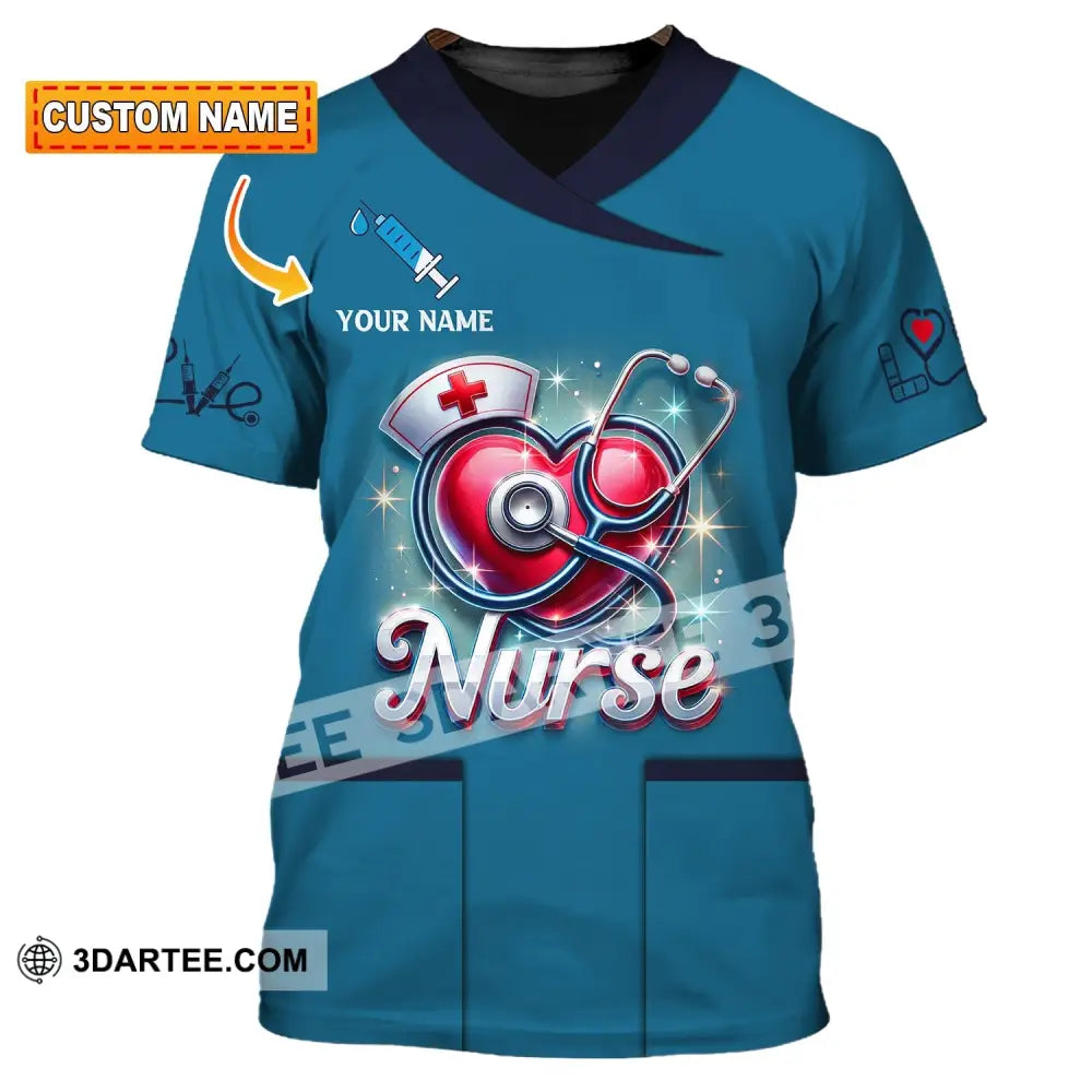 Woman Shirt Custom Name Nurse Polo Long Sleeve Love T-Shirt T-Shirt