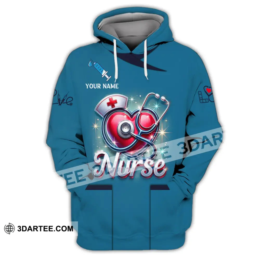 Woman Shirt Custom Name Nurse Polo Long Sleeve Love T-Shirt Hoodie / S T-Shirt