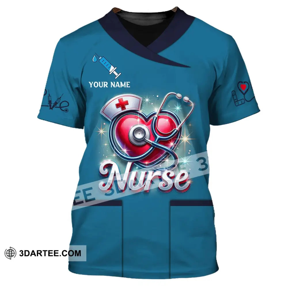 Woman Shirt Custom Name Nurse Polo Long Sleeve Love T-Shirt / S T-Shirt