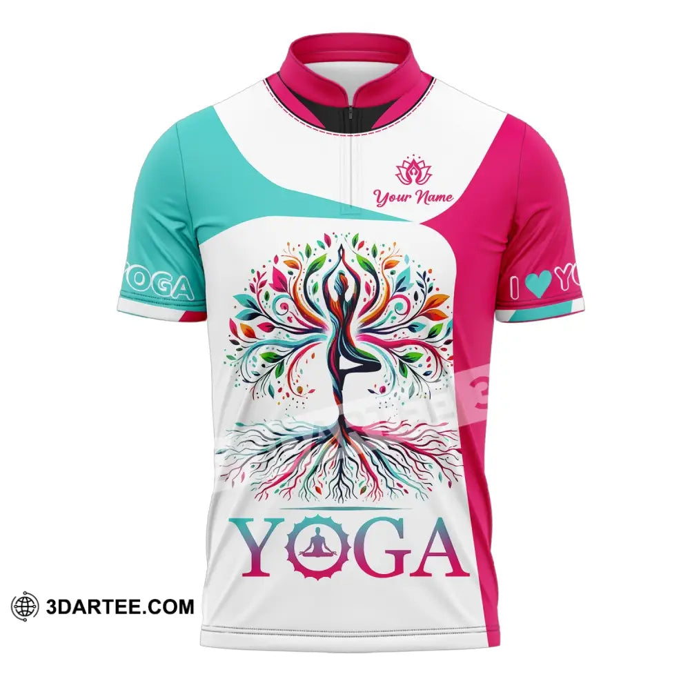 Woman Shirt Custom Name Yoga T-Shirt Hoodie Long Sleeve Gift For Lover Zipper Polo / S T-Shirt