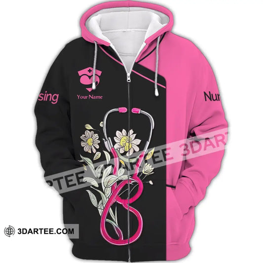 Woman Shirt Custom Nurse T-Shirt Flower Nursing Hoodie For Nurses Zipper / S