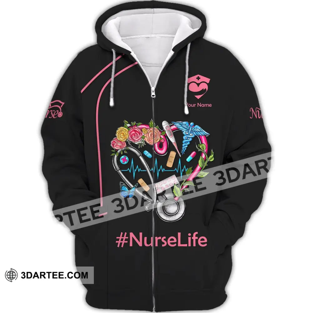 Woman Shirt Custom Nurse T-Shirt Life Nursing Hoodie For Nurses Zipper / S