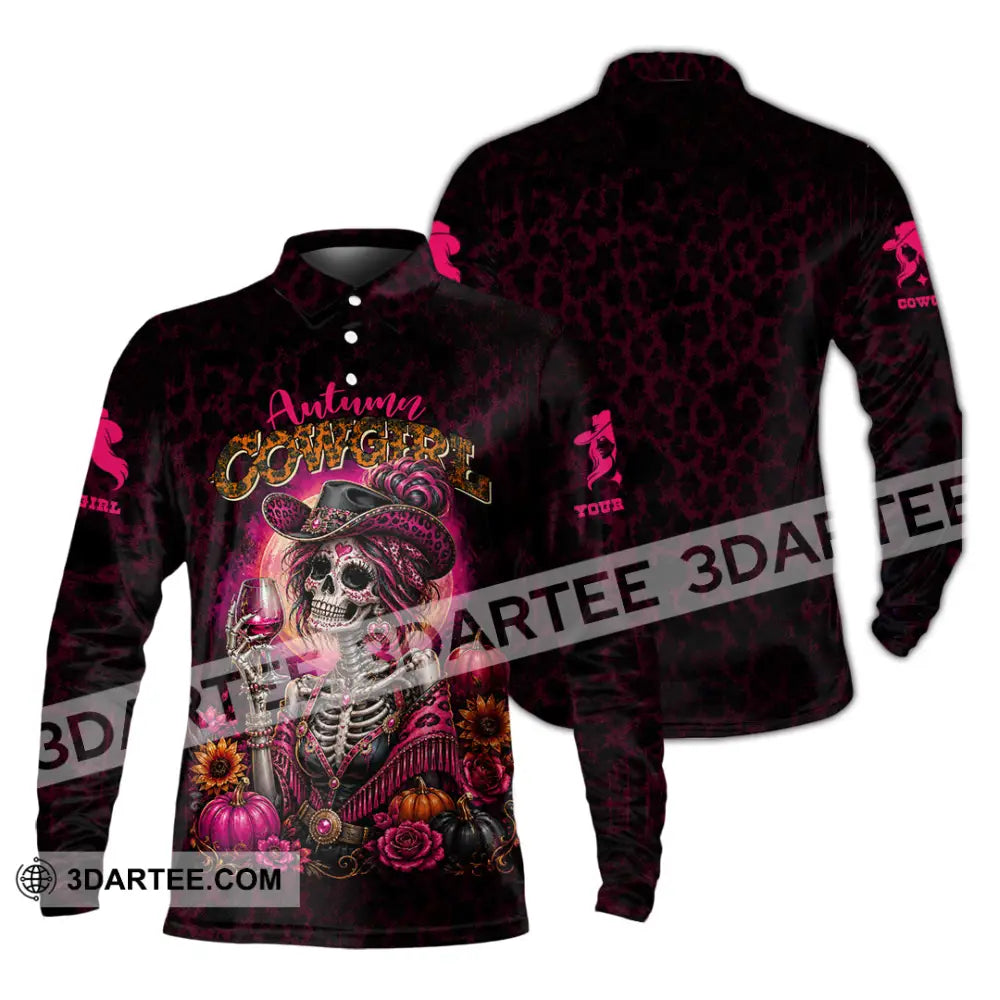 Women Shirt - Custom Autumn Cowgirl Shirt - Long Sleeve Polo / S - T-shirt