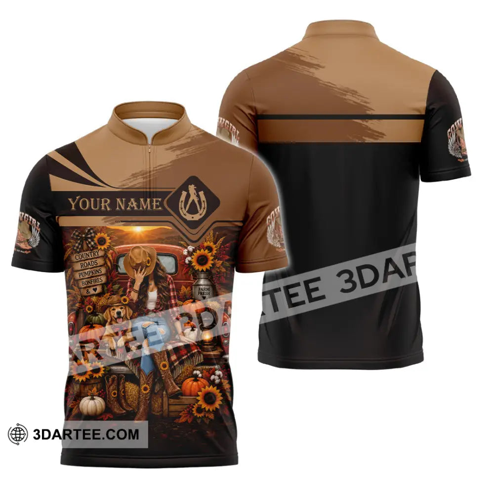 Women Shirt - Custom Autumn Cowgirl Shirt - Zipper Polo Shirt / S - T-shirt