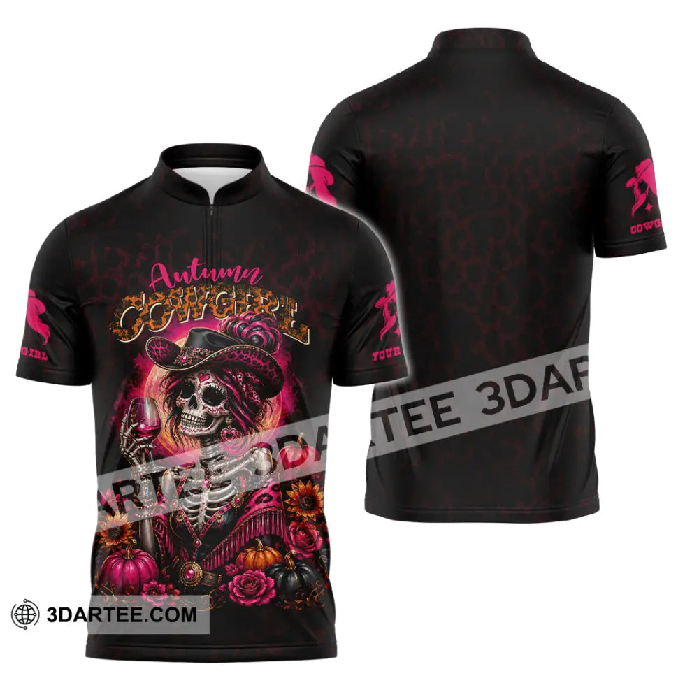 Women Shirt - Custom Autumn Cowgirl Shirt - Zipper Polo Shirt / S - T-shirt