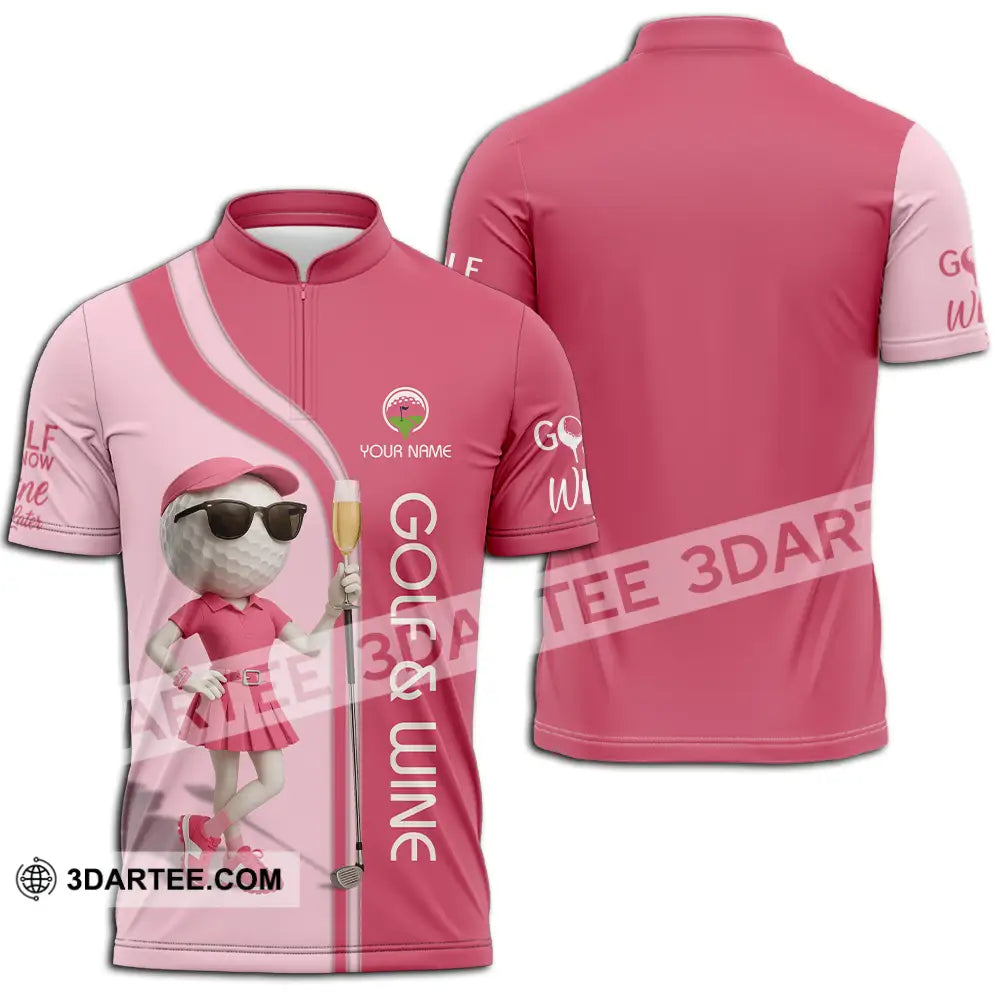 Women Shirt - Custom Golf And Wine Shirt Zipper Polo Shirt / S T-shirt