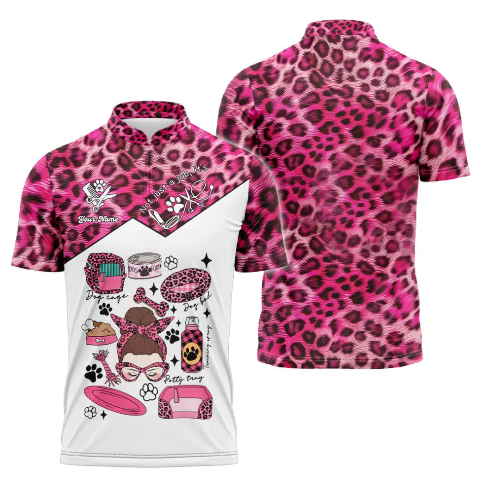 Women Shirt - Custom It’s Not Just A Job It’s Love Pet Groomer Shirt Zipper Polo Shirt / S T-shirt