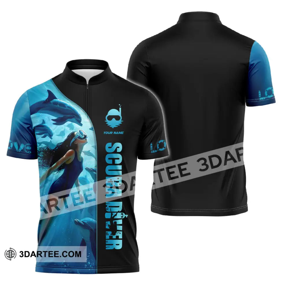 Women Shirt - Custom Love Scuba Diving Shirt For Diver Zipper Polo Shirt / S T-shirt