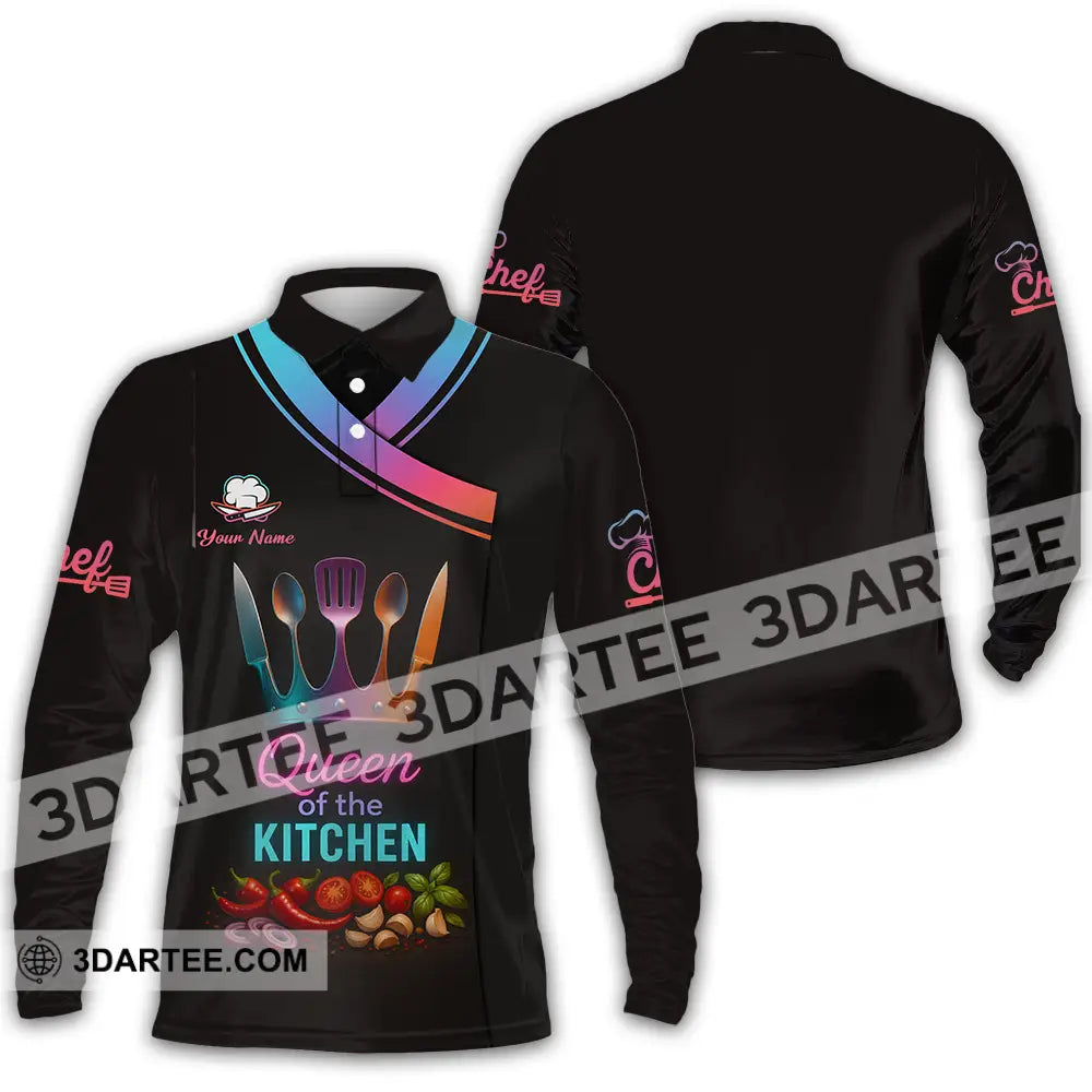 Women Shirt - Custom Queen Of The Kitchen Master Chef Shirt Long Sleeve Polo / S T-shirt