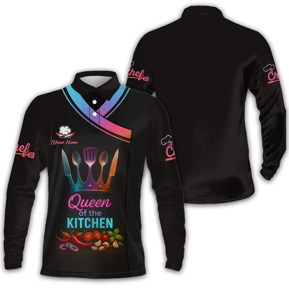 Women Shirt - Custom Queen Of The Kitchen Master Chef Shirt Long Sleeve Polo / S T-shirt