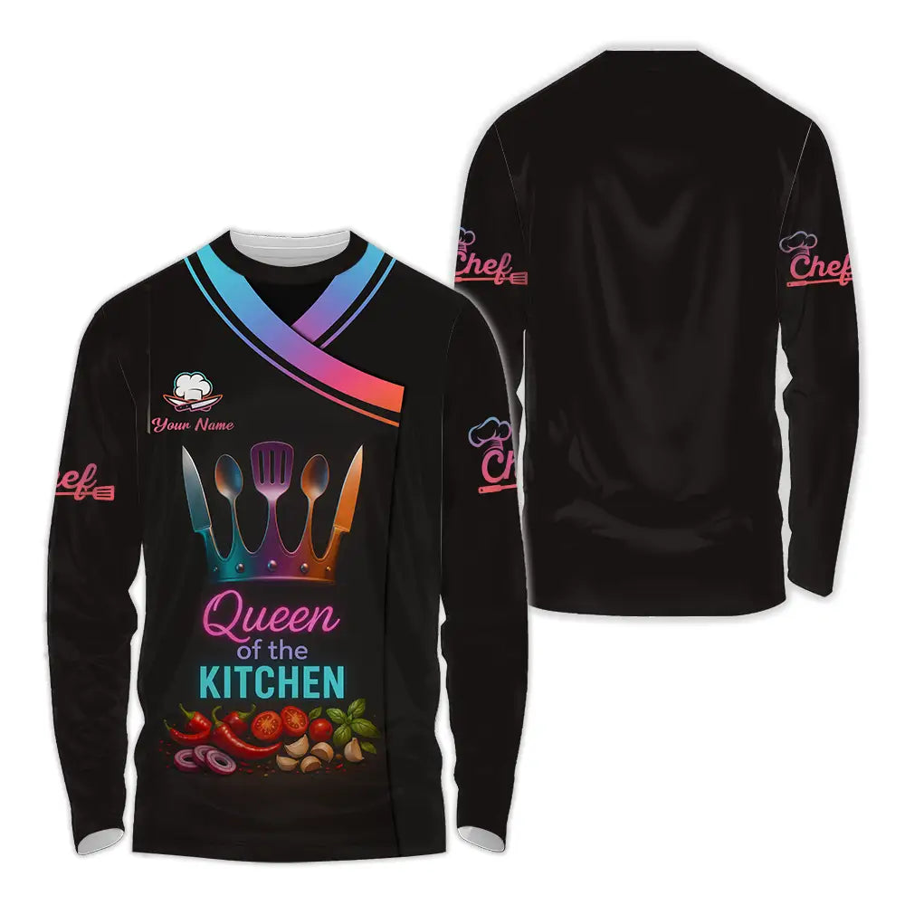 Women Shirt - Custom Queen Of The Kitchen Master Chef Shirt Long Sleeve Shirt / S T-shirt