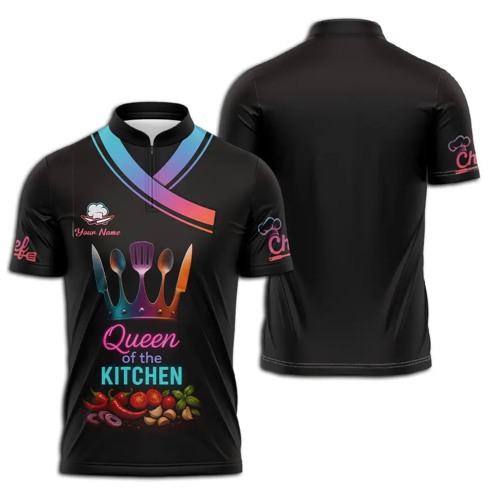 Women Shirt - Custom Queen Of The Kitchen Master Chef Shirt Zipper Polo Shirt / S T-shirt
