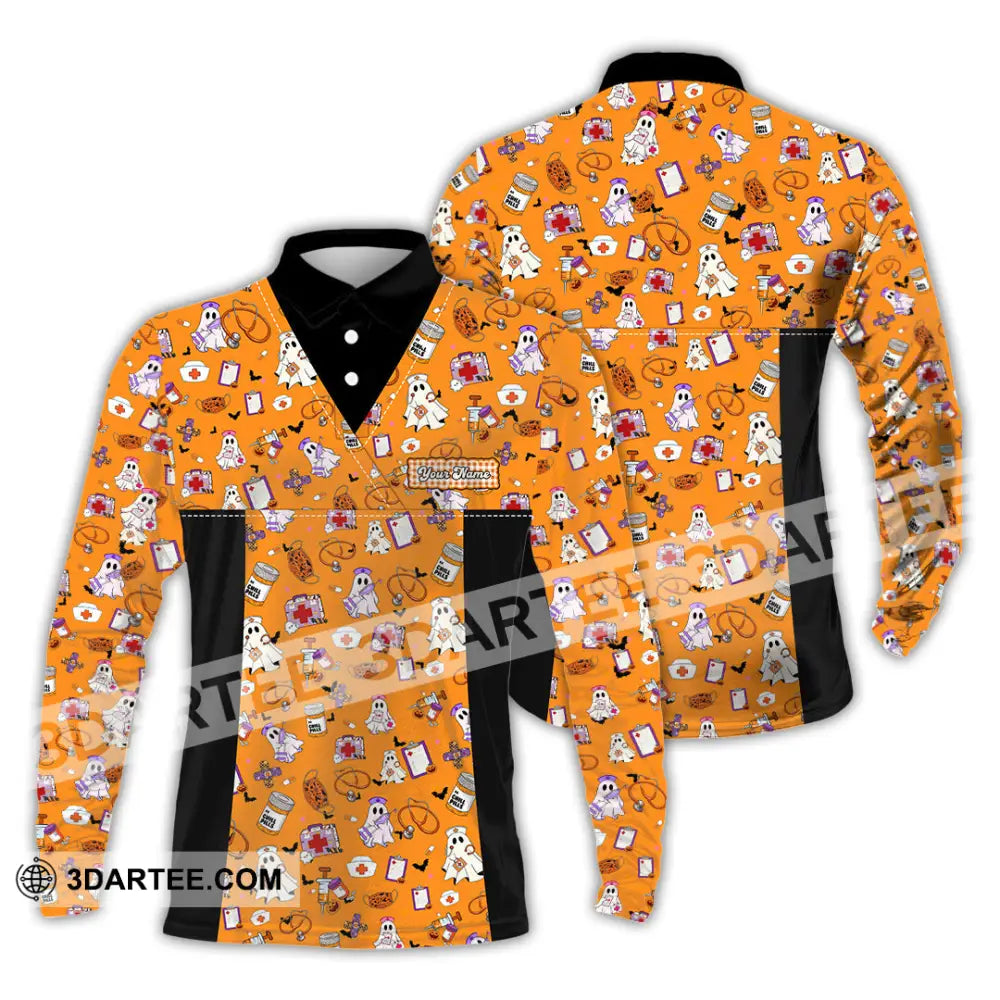 Women Shirt - Custom Scrubstar Fright Friends Halloween Shirt Long Sleeve Polo / S T-shirt