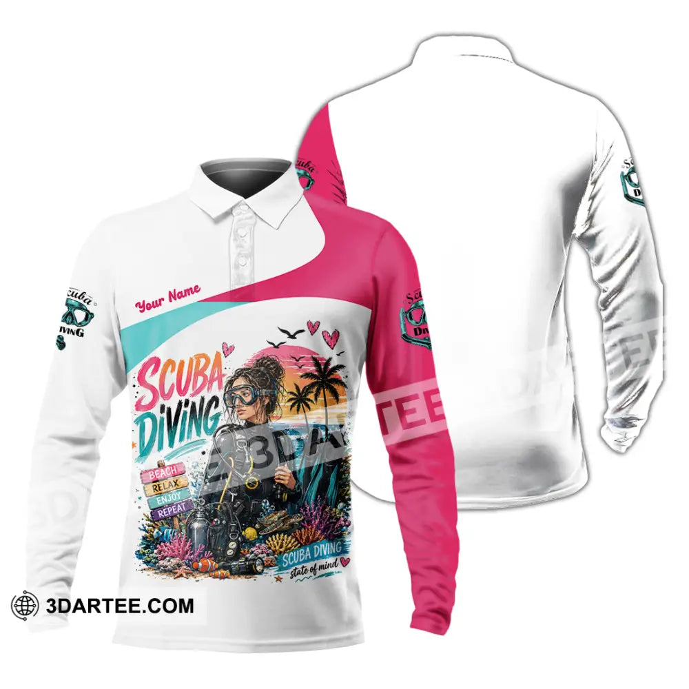Women Shirt - Custom Scuba Diving Shirt - Long Sleeve Polo / S - T-shirt
