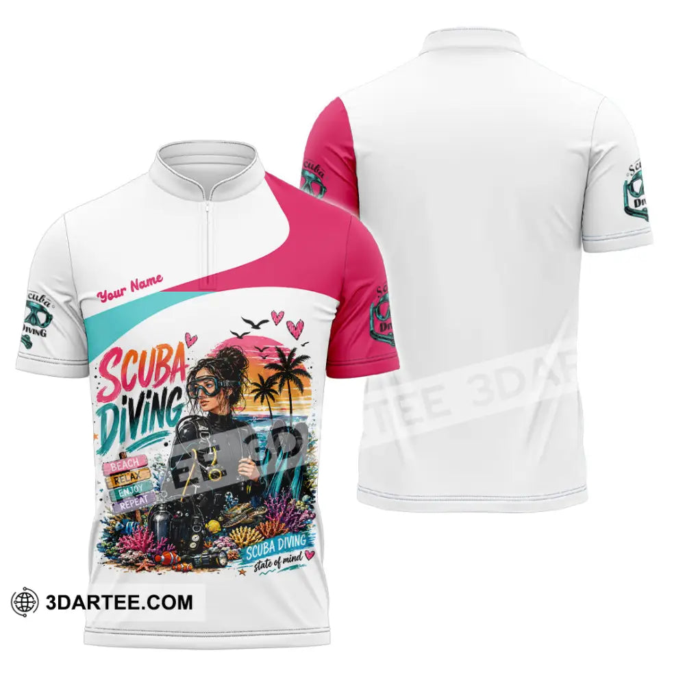 Women Shirt - Custom Scuba Diving Shirt - Zipper Polo Shirt / S - T-shirt