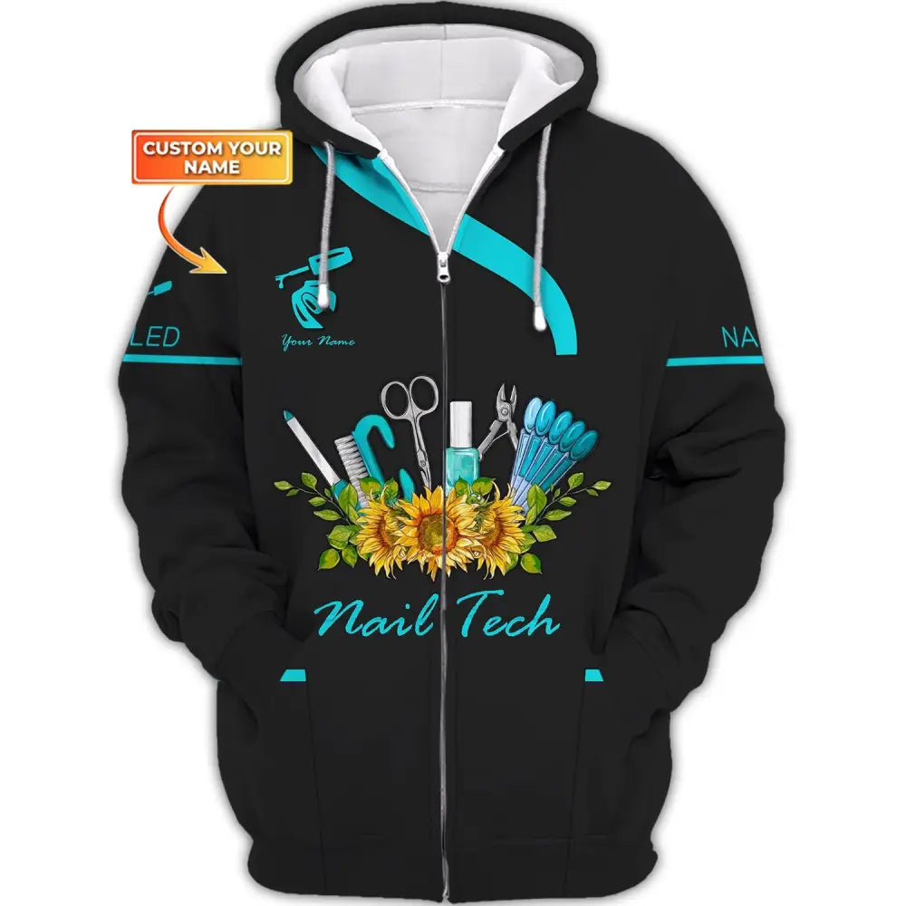 Women Shirt Nail Technician Hoodie Tech Sportwear Zipper / S T-Shirt