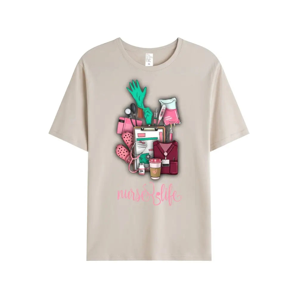 Women Shirt Nurse Life Nursing T-Shirt T-Shirt / Beige S