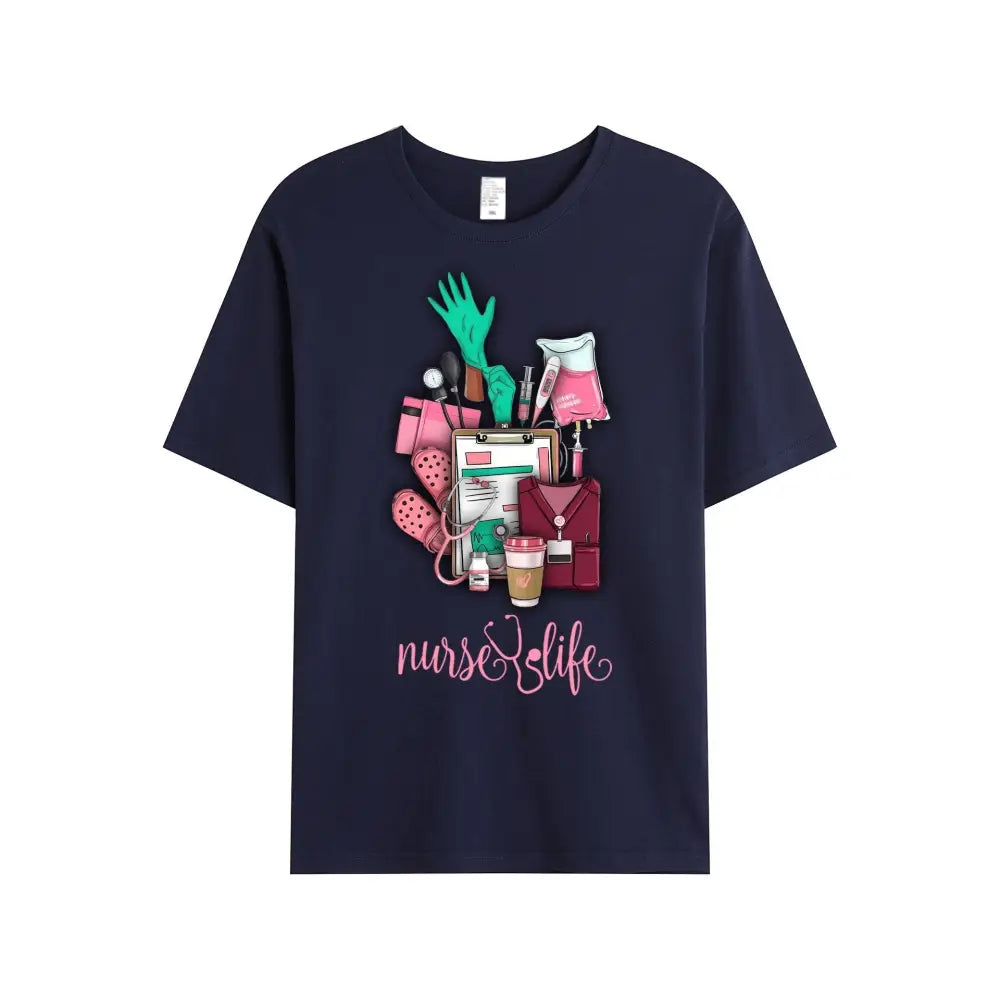 Women Shirt Nurse Life Nursing T-Shirt T-Shirt / Dark Blue S