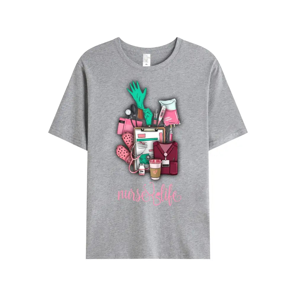 Women Shirt Nurse Life Nursing T-Shirt T-Shirt / Gray S