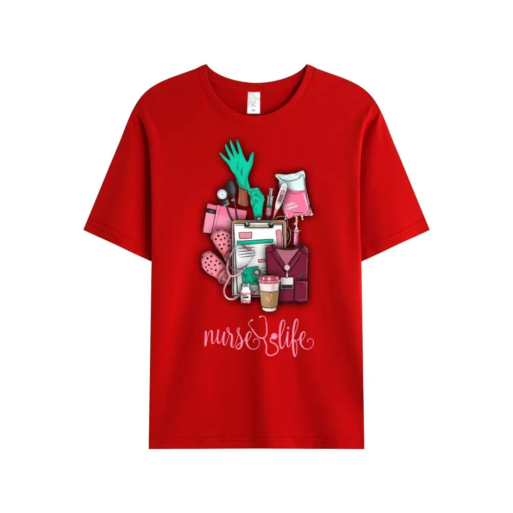Women Shirt Nurse Life Nursing T-Shirt T-Shirt / Red S