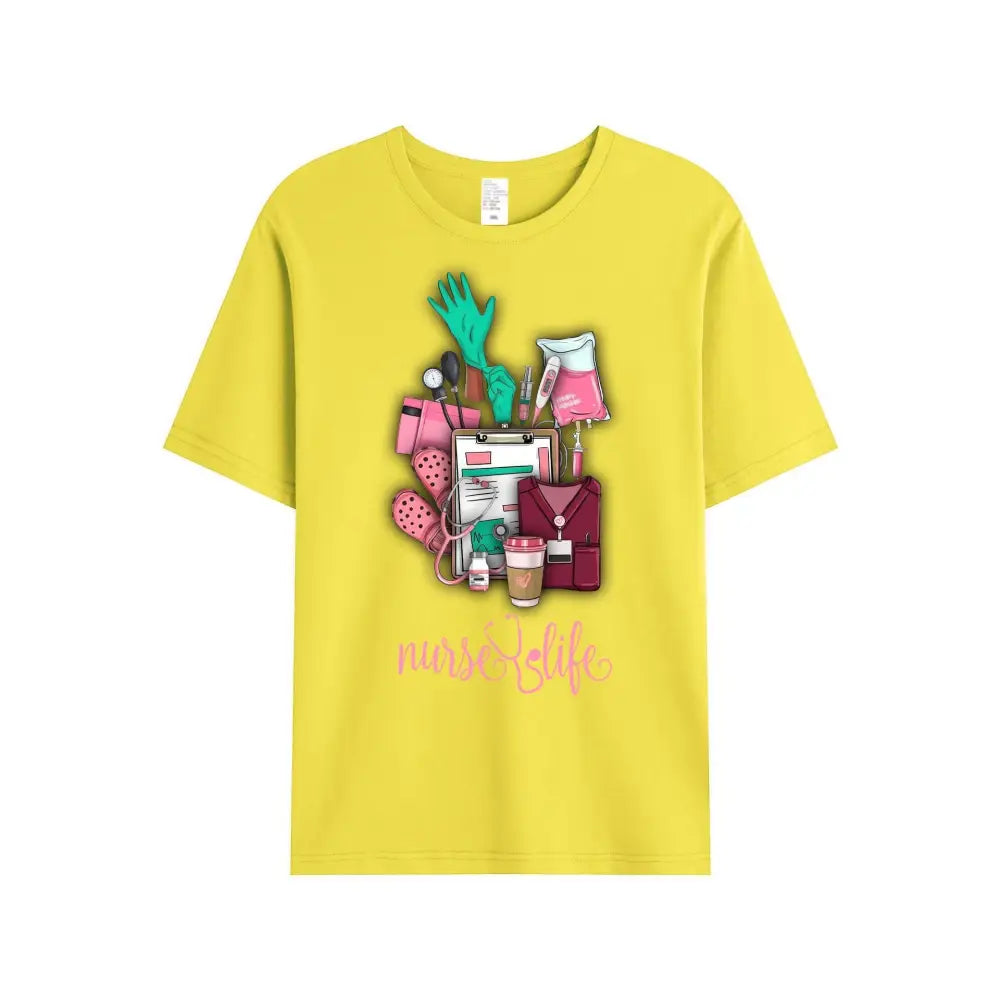 Women Shirt Nurse Life Nursing T-Shirt T-Shirt / Yellow S